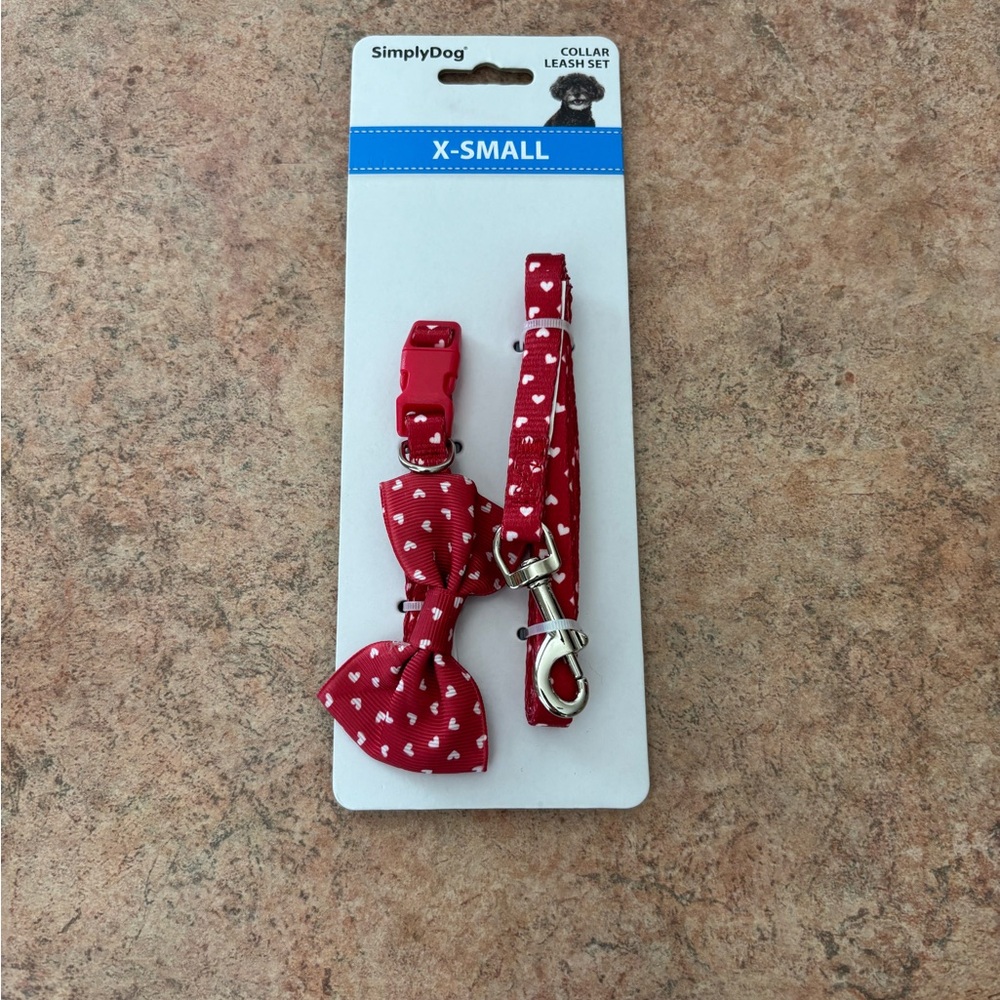 Simplydog Red Heart Bow Collar and Leash Set - X-Small